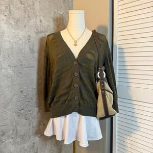 Green New York & Company animal print button up cardigan